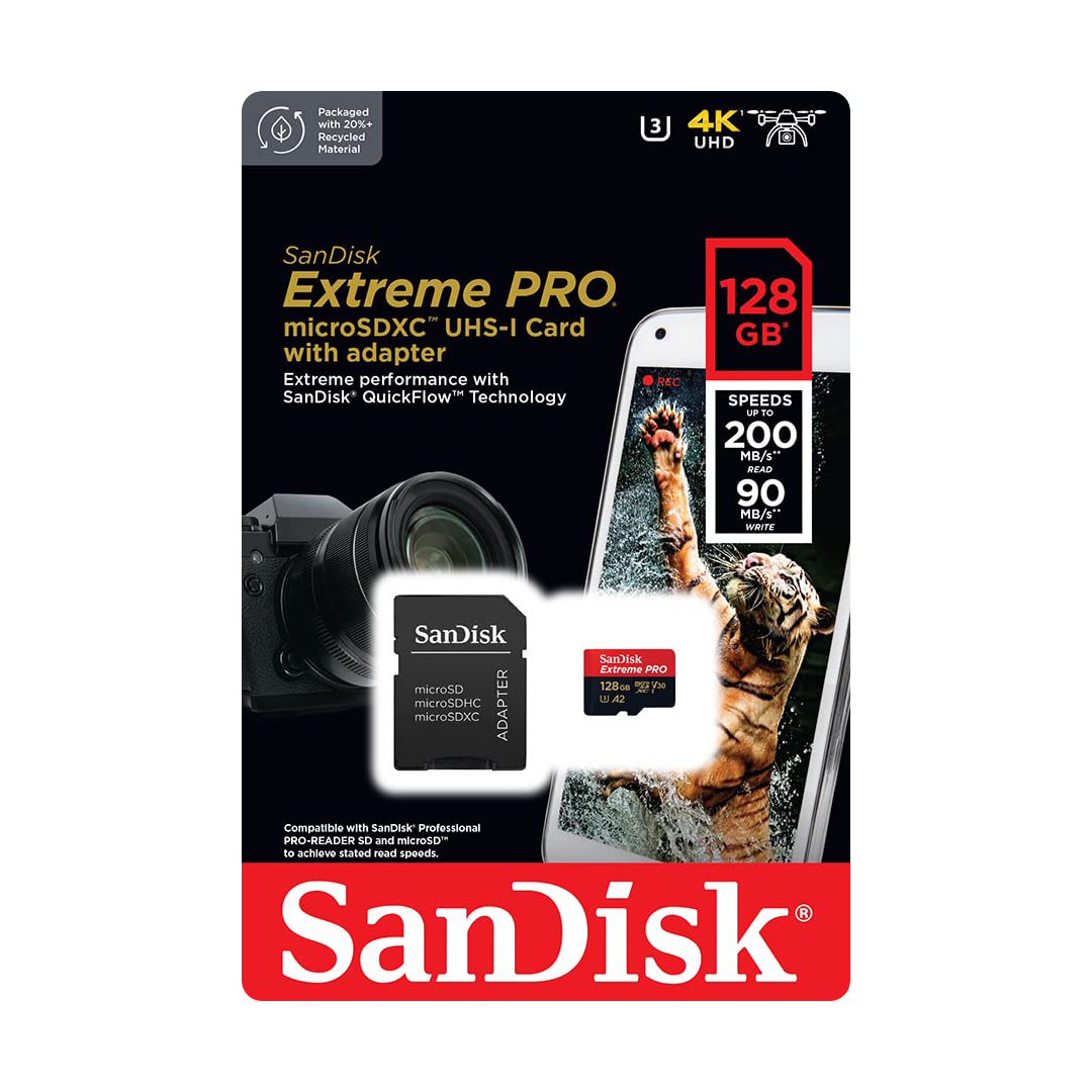 SanDisk Extreme Pro 128GB microSDXC - 200MB/s, V30, UHS-I - IZI