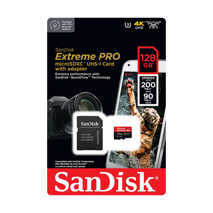 SanDisk Extreme Pro 128GB microSDXC - 200MB/s, V30, UHS-I - IZI