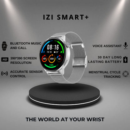 IZI Smart Plus Calling Fitness GPS Trajectory NFC Watch | Retina HD Frameless 4D Display | Health Suite & Sports Tracking | AI Voice Assistant | 200+ Watch Faces (Round + Grey Metal) - IZI