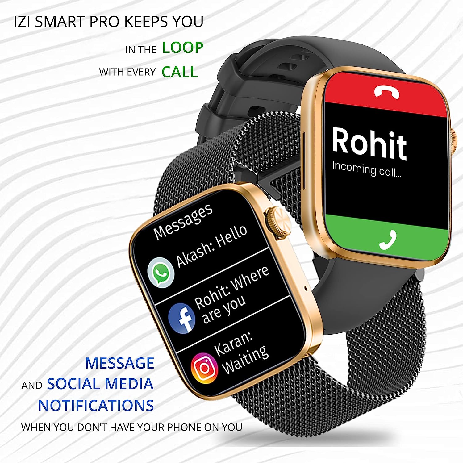 IZI Smart Pro 1.92"Retina Display Bluetooth Calling SmartWatch, Always on Display, AI Voice Assistant, Activity Tracker, ECG, SPO2, BP, 500+ WatchFaces, 5 Days Battery, 2 Premium Straps - IZI