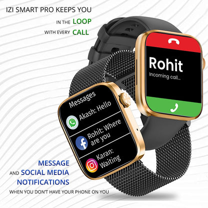 IZI Smart Pro 1.92"Retina Display Bluetooth Calling SmartWatch, Always on Display, AI Voice Assistant, Activity Tracker, ECG, SPO2, BP, 500+ WatchFaces, 5 Days Battery, 2 Premium Straps - IZI