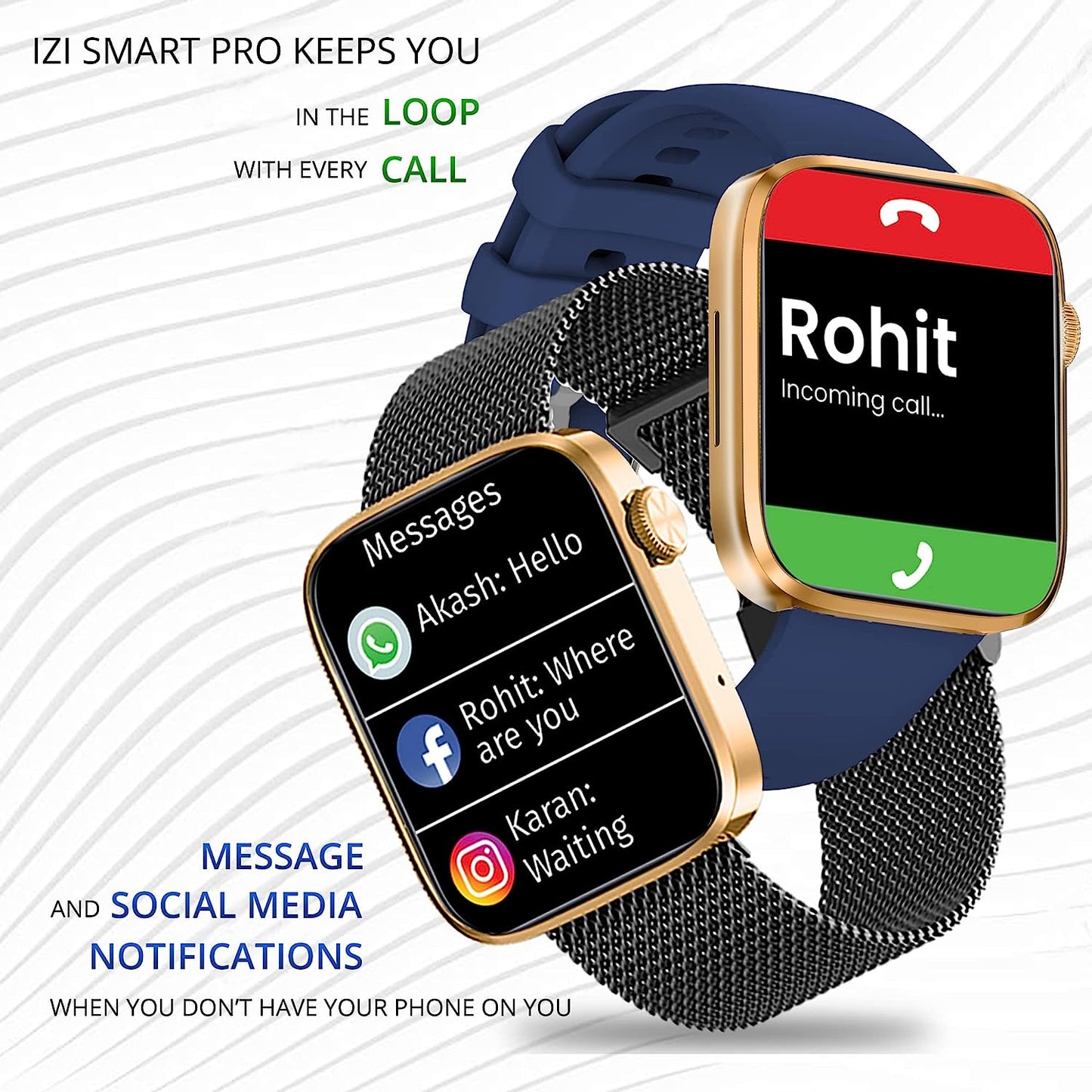 IZI Smart Pro 1.92" Retina Display Smart Watch for Men, Bluetooth Calling,550 NITS, AI Voice Assistant, Sports mode, Health Activity Tracker, 500+ Watch Faces, 5 Days Battery, 2 Premium Strap - IZI