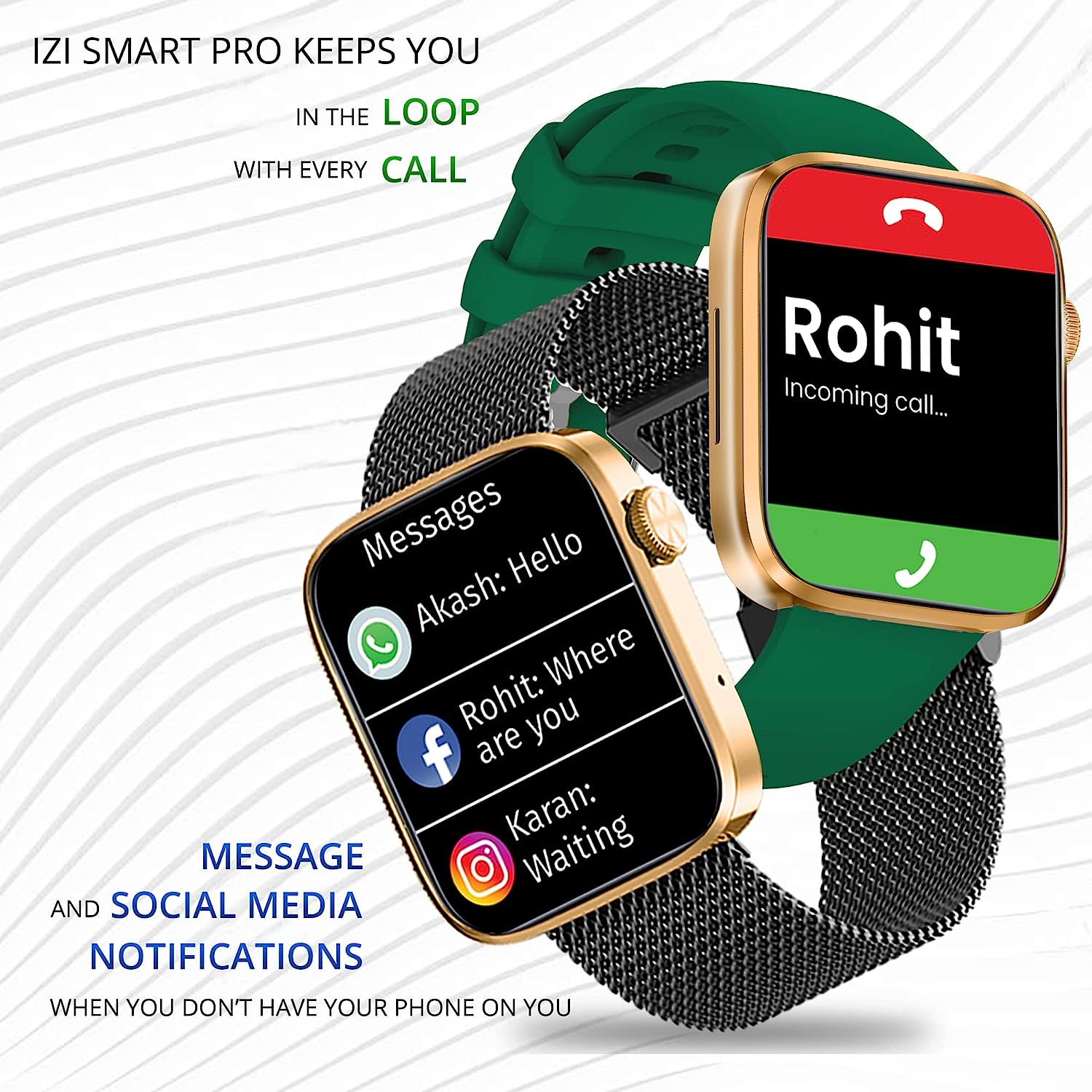 IZI Smart Pro 1.92" Smart Watch, Bluetooth Calling, AI Voice Assistant, Functional Crown, Multi Sports Mode, Activity Tracker, ECG, SPO2, BP, IP68, 500+ WatchFaces, 5 Days Battery, 2 Premium  - IZI