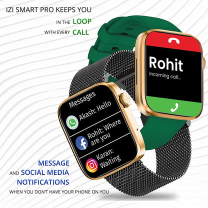 IZI Smart Pro 1.92" Smart Watch, Bluetooth Calling, AI Voice Assistant, Functional Crown, Multi Sports Mode, Activity Tracker, ECG, SPO2, BP, IP68, 500+ WatchFaces, 5 Days Battery, 2 Premium  - IZI
