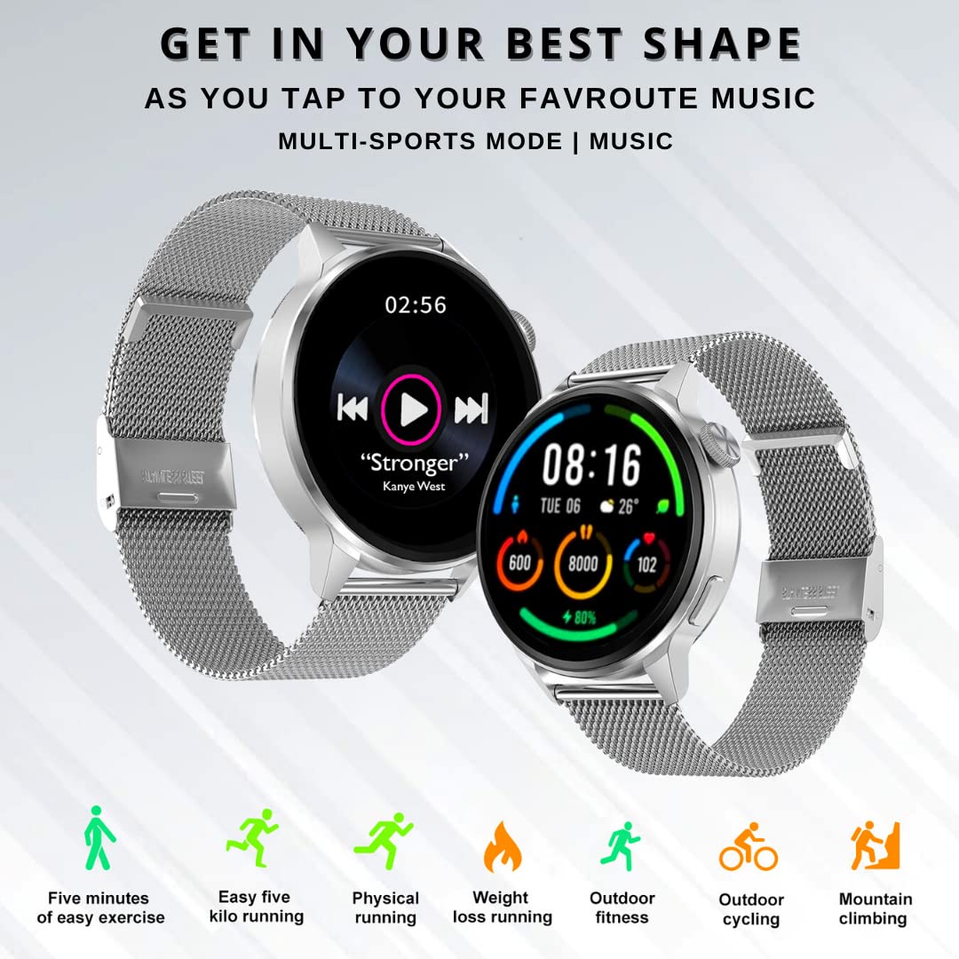 IZI Smart Plus Calling Fitness GPS Trajectory NFC Watch | Retina HD Frameless 4D Display | Health Suite & Sports Tracking | AI Voice Assistant | 200+ Watch Faces (Round + Grey Metal) - IZI