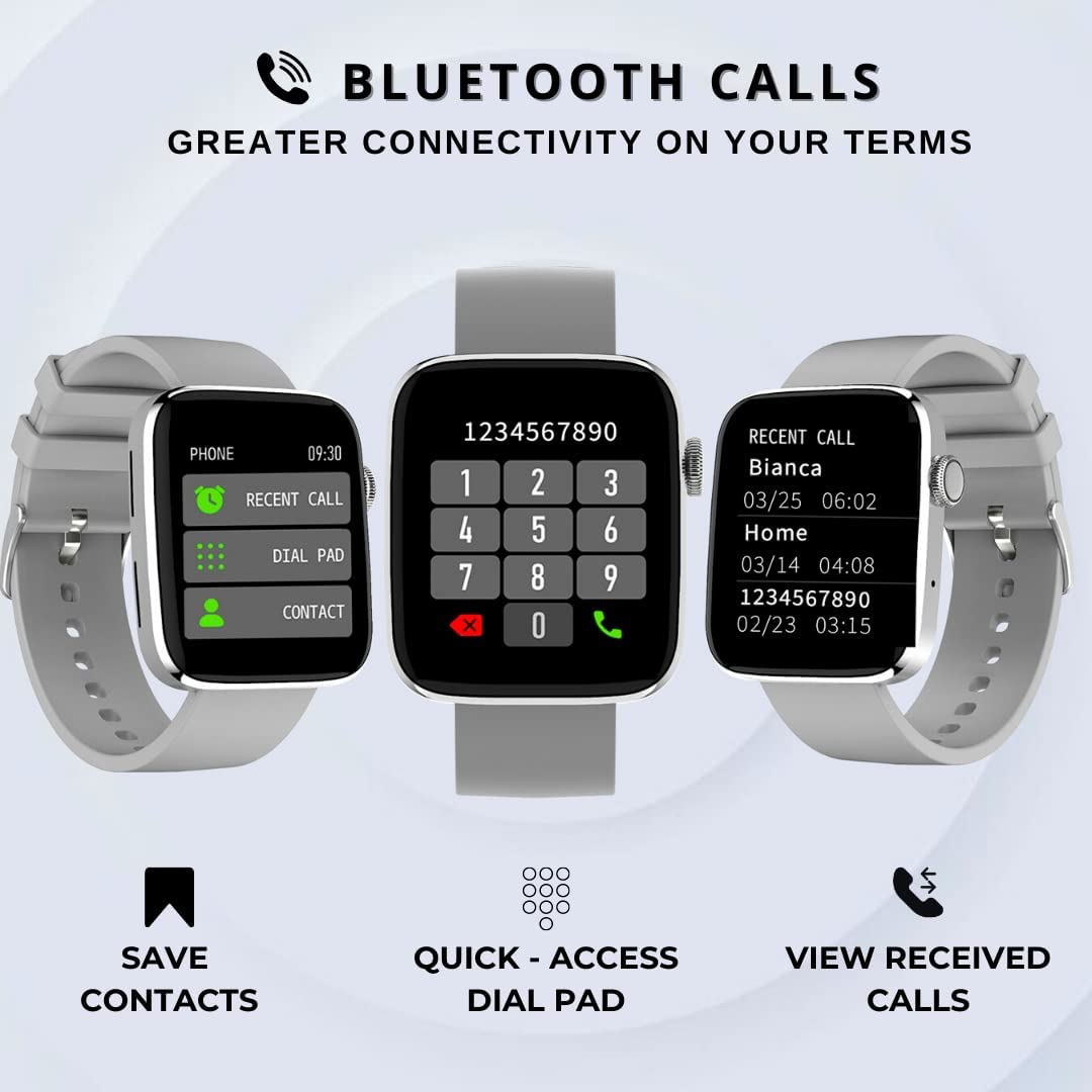 IZI Smart Calling Fitness Smartwatch | Ultra 3D Full Touch HD | Health Suite and Sports Tracking Mode | AI Voice Assistant | 200+ Watch Faces (Square + Grey Silicone) - IZI