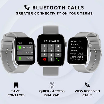 IZI Smart Calling Fitness Smartwatch | Ultra 3D Full Touch HD | Health Suite and Sports Tracking Mode | AI Voice Assistant | 200+ Watch Faces (Square + Grey Silicone) - IZI