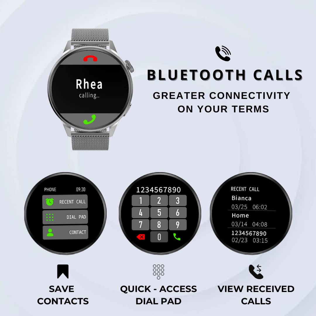 IZI Smart Plus Calling Fitness GPS Trajectory NFC Watch | Retina HD Frameless 4D Display | Health Suite & Sports Tracking | AI Voice Assistant | 200+ Watch Faces (Round + Grey Metal) - IZI