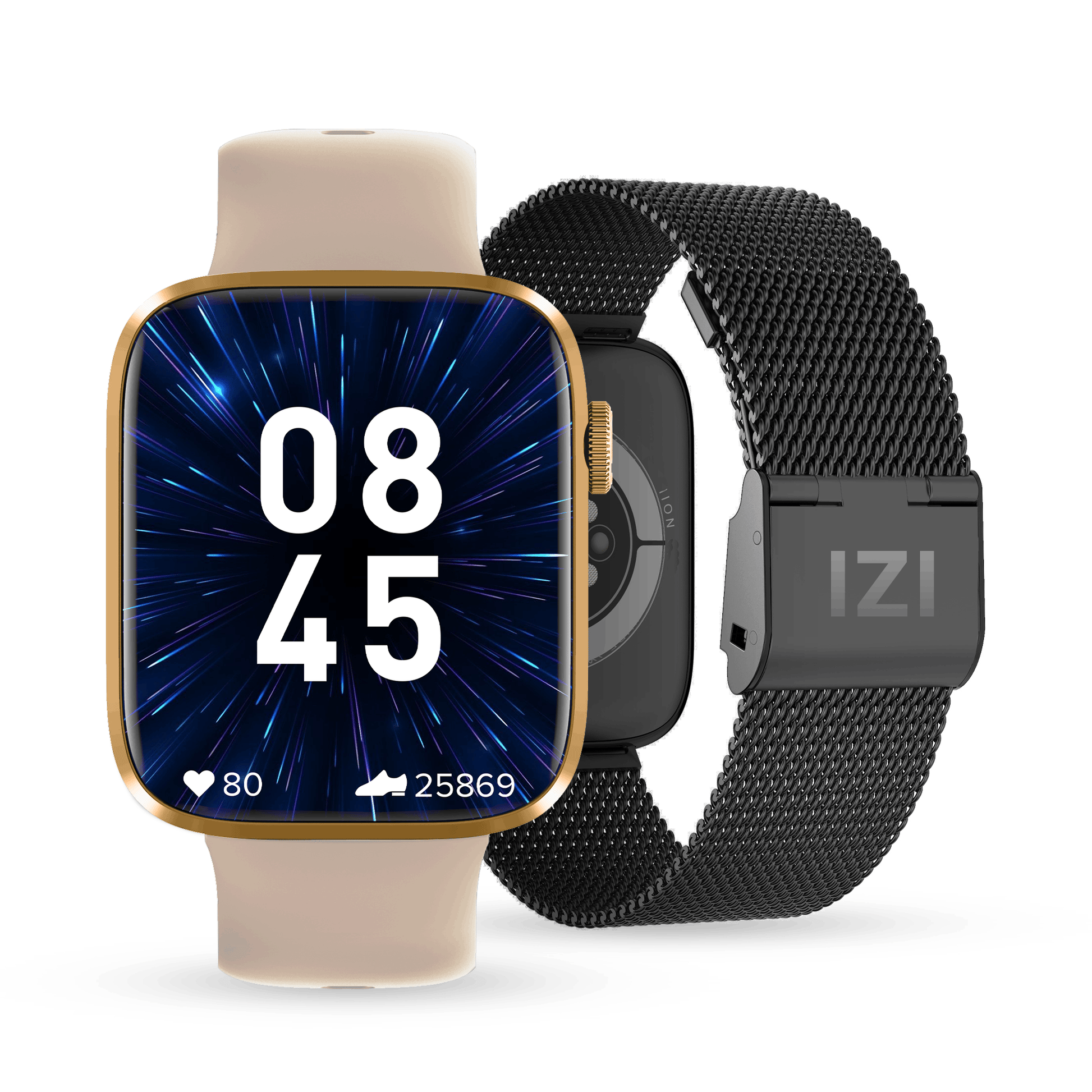 IZI Smart Pro 1.92" Smart Watch, Bluetooth Calling, AI Voice Assistant, Functional Crown, Multi Sports Mode, Activity Tracker, ECG, SPO2, BP, IP68, 500+ WatchFaces, 5 Days Battery, 2 Premium  - IZI