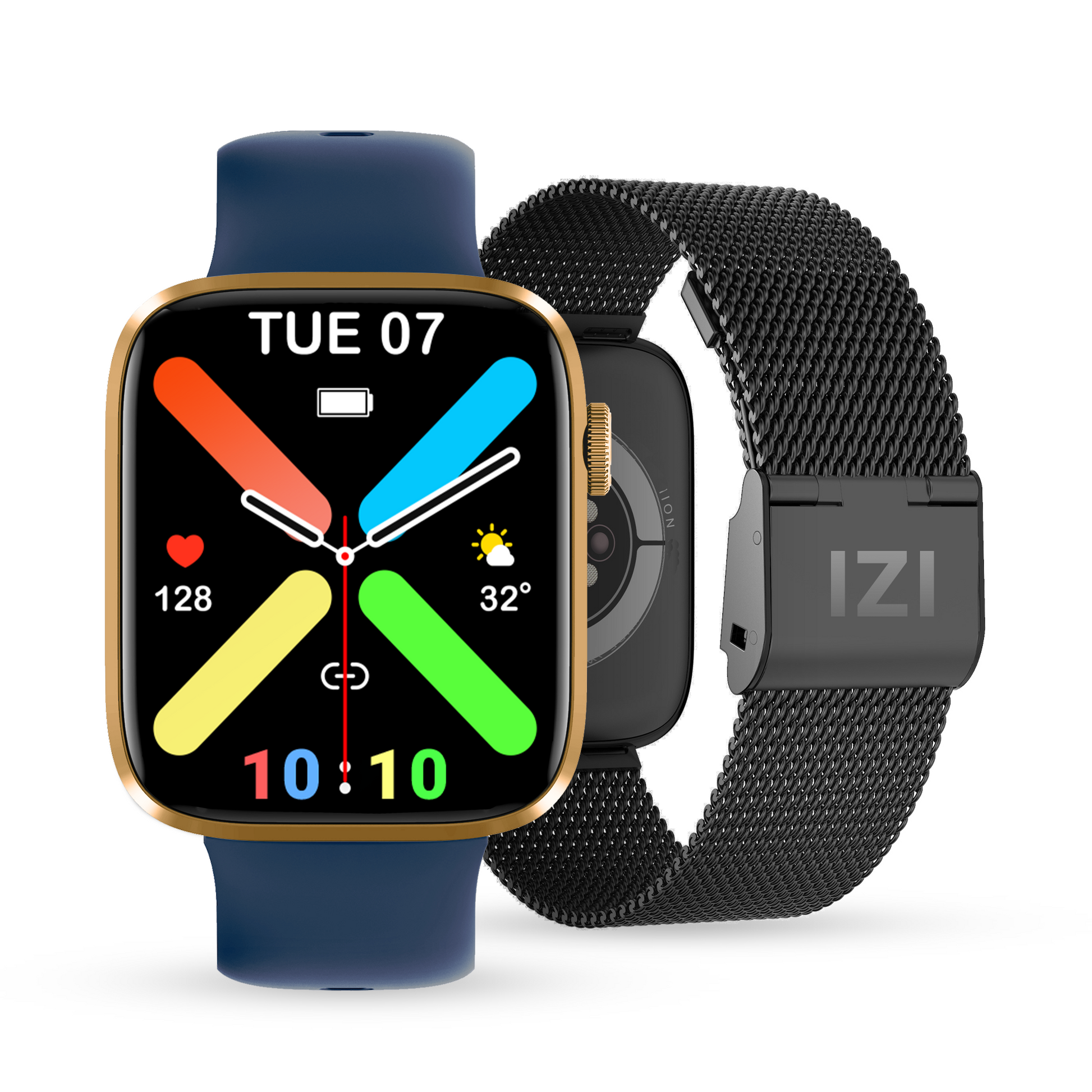 IZI Smart Pro 1.92" Smart Watch, Bluetooth Calling, AI Voice Assistant, Functional Crown, Multi Sports Mode, Activity Tracker, ECG, SPO2, BP, IP68, 500+ WatchFaces, 5 Days Battery, 2 Premium  - IZI