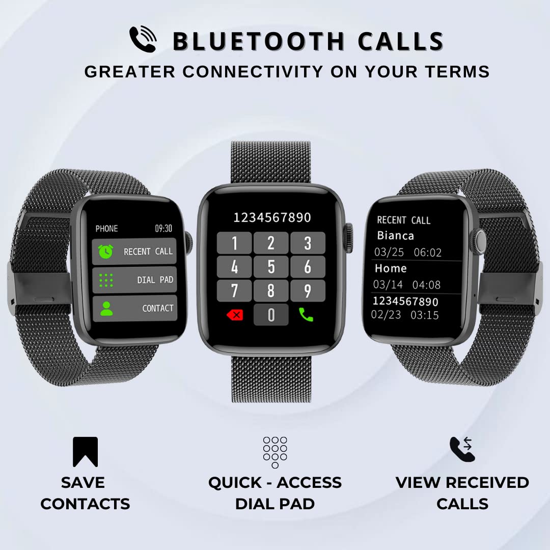 IZI Smart Calling Fitness Smartwatch | Ultra 3D Full Touch HD | Health Suite and Sports Tracking Mode | AI Voice Assistant | 200+ Watch Faces (Square + Black Metal) - IZI