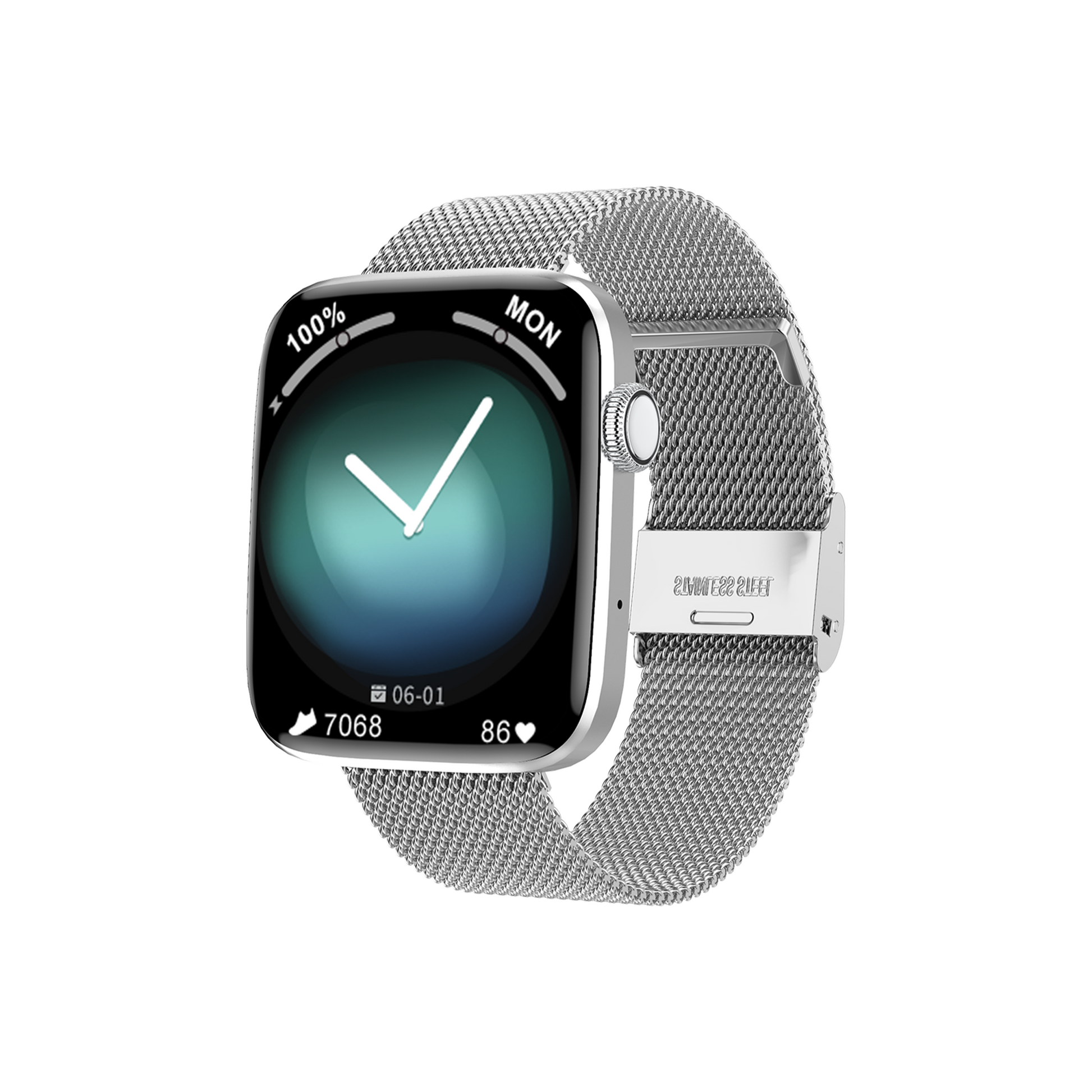 IZI Smart Calling Fitness Smartwatch | Ultra 3D Full Touch HD | Health Suite and Sports Tracking Mode | AI Voice Assistant | 200+ Watch Faces (Square + Grey Silicone) - IZI