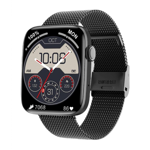 IZI Smart Calling Fitness Smartwatch | Ultra 3D Full Touch HD | Health Suite and Sports Tracking Mode | AI Voice Assistant | 200+ Watch Faces (Square + Black Metal) - IZI