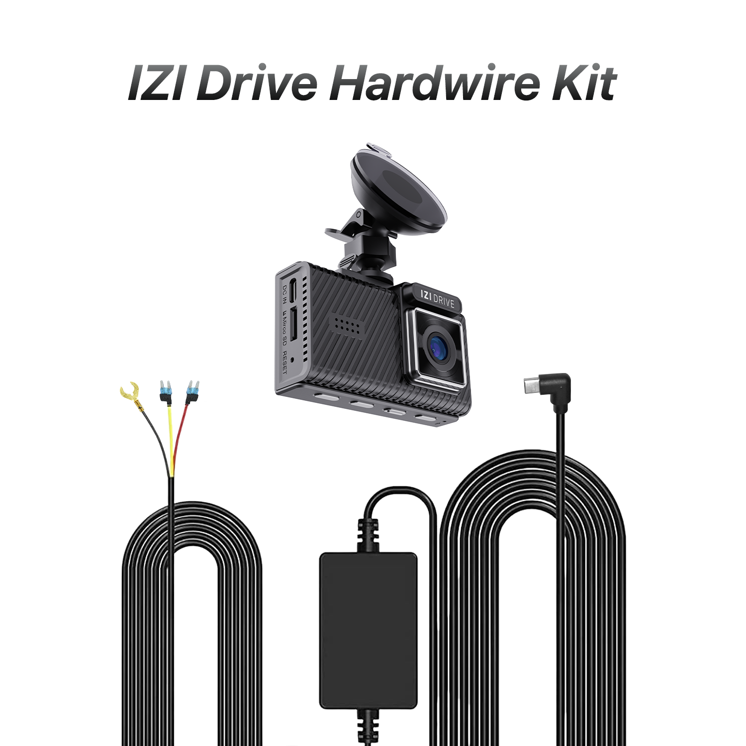 IZI DRIVE 4K Dash Camera with GPS, 3inch FHD Screen + IZI Drive Dash Cam USB Hardwire Cable Kit for 24 Hour Parking Monitoring Combo