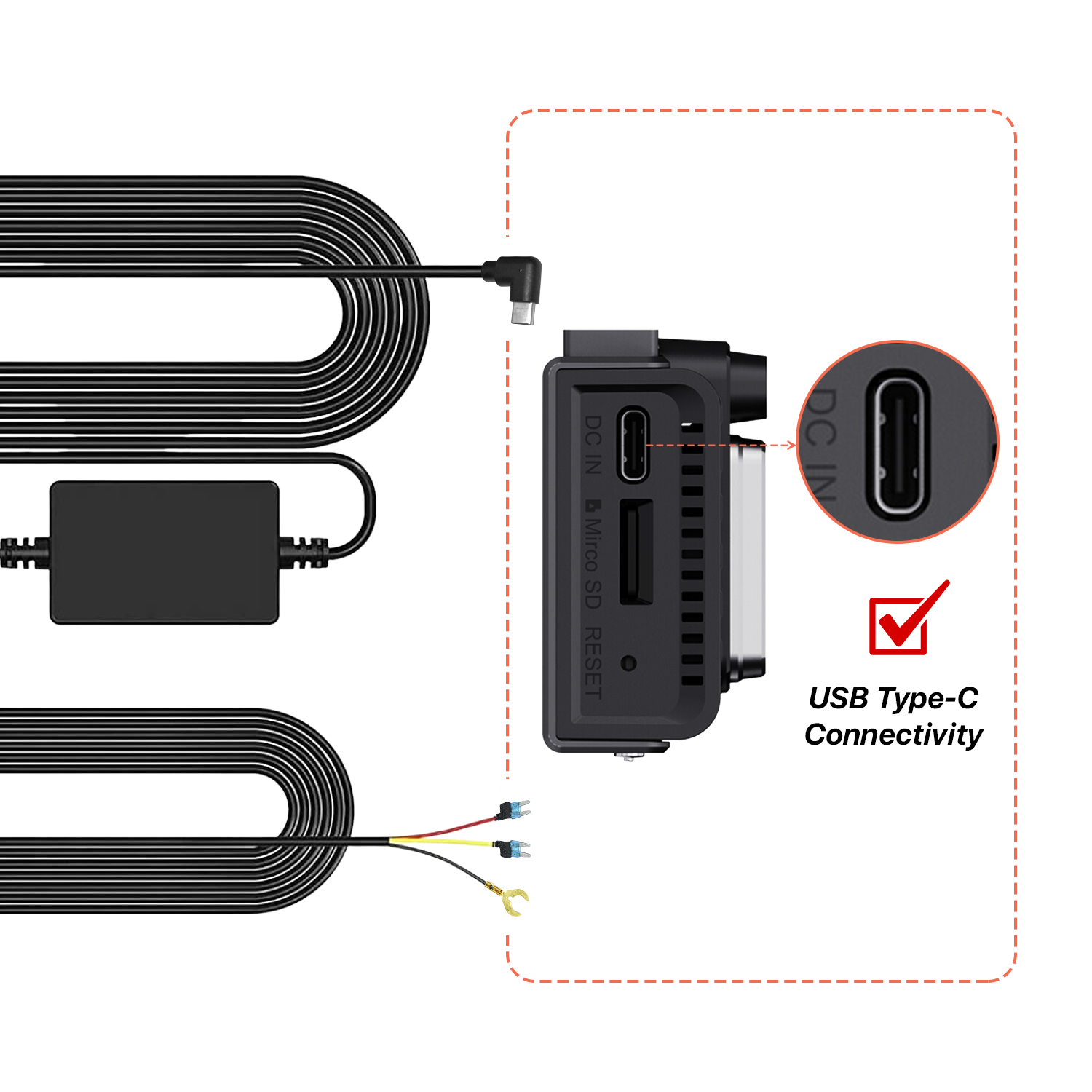 IZI Drive Dash Cam Hardwire Kit: 12ft, 12V-24V to 5V/2.5A - IZI
