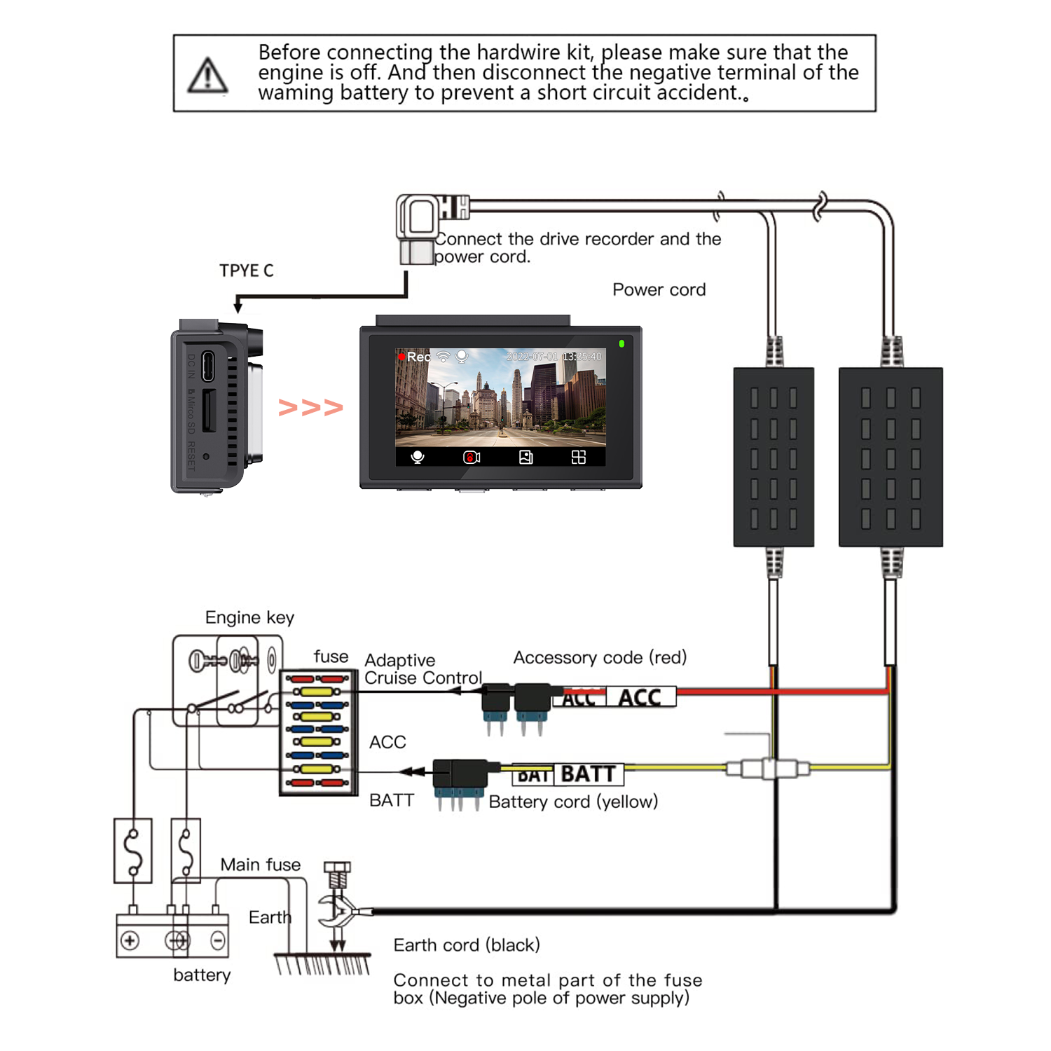 IZI Drive Dash Cam Hardwire Kit: 12ft, 12V-24V to 5V/2.5A - IZI