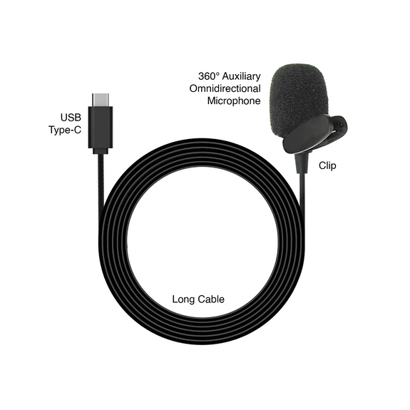 IZI Type-C HQ Microphone Exclusively for IZI Click 5K Action camera, Omnidirectional, Wind Noise Reduction, Convenient Clip, 1.5-Meter Cable