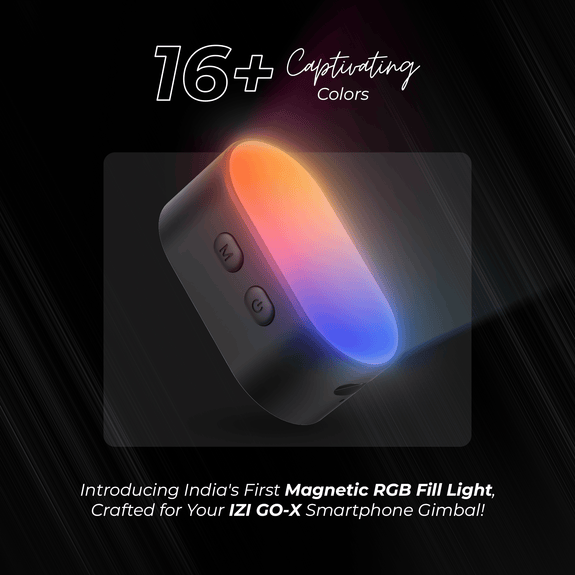 Exclusive IZI GO X RGB LED Magnetic Fill Light, 16 Multi-Color Modes, Selfie Support, Vlog, Photoshoot, Video, 2 Hrs Runtime, Rechargable
