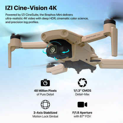 IZI Brephos Fly More Combo Mini Drone – Premium Drone with Camera 4K Professional, 48MP Imaging, Starlight Vision, 3-Axis Stabilizer, 3000mAh Long Flight, <249g Featherweight, 20km Range