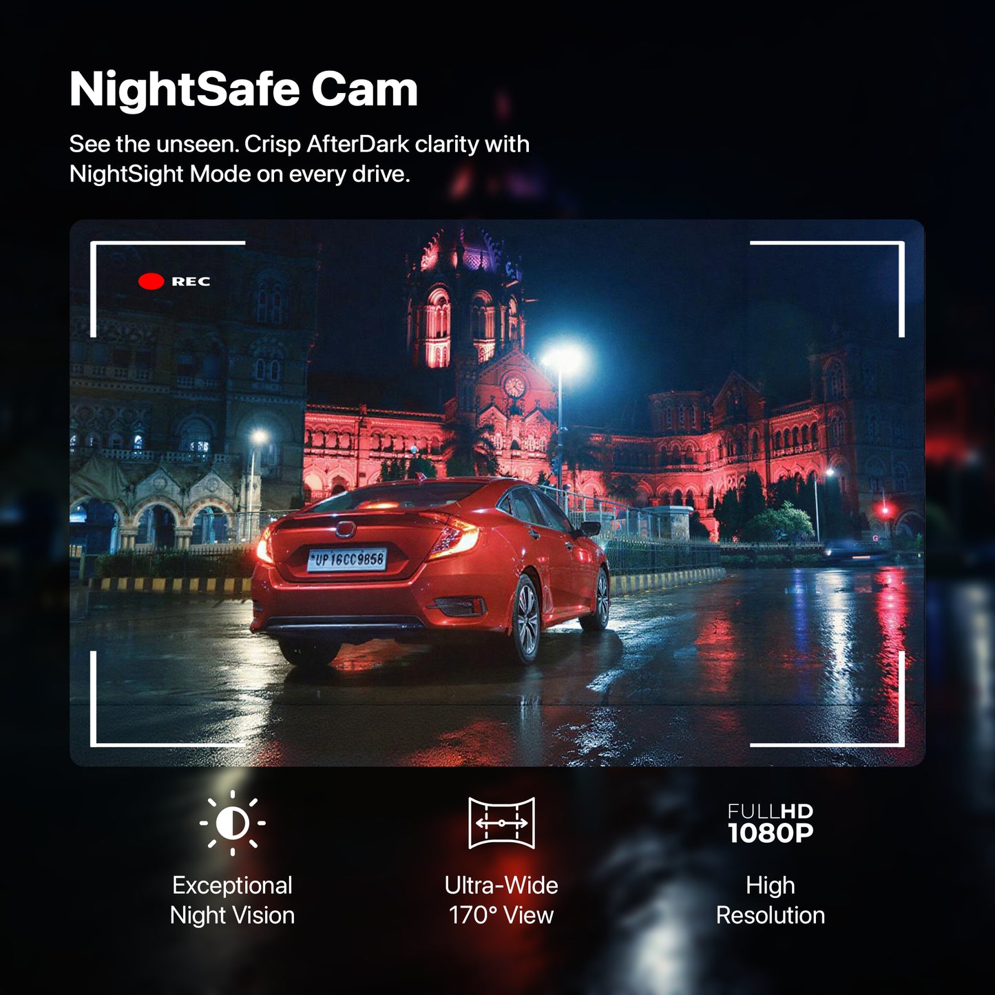 IZI Drive360 Car Dashcam | 360° SpinVision Lens | AI Voice Control | NightSafe HD | 170° Wide Lens | Parking Guard | Impact Detection | 128GB Support | Type-C