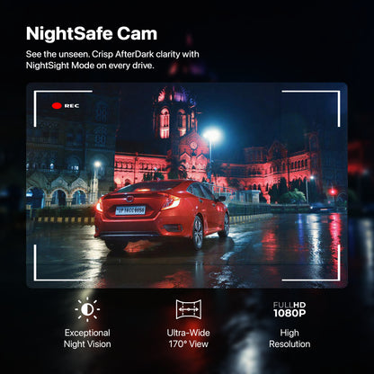 IZI Drive360 Car Dashcam | 360° SpinVision Lens | AI Voice Control | NightSafe HD | 170° Wide Lens | Parking Guard | Impact Detection | 128GB Support | Type-C