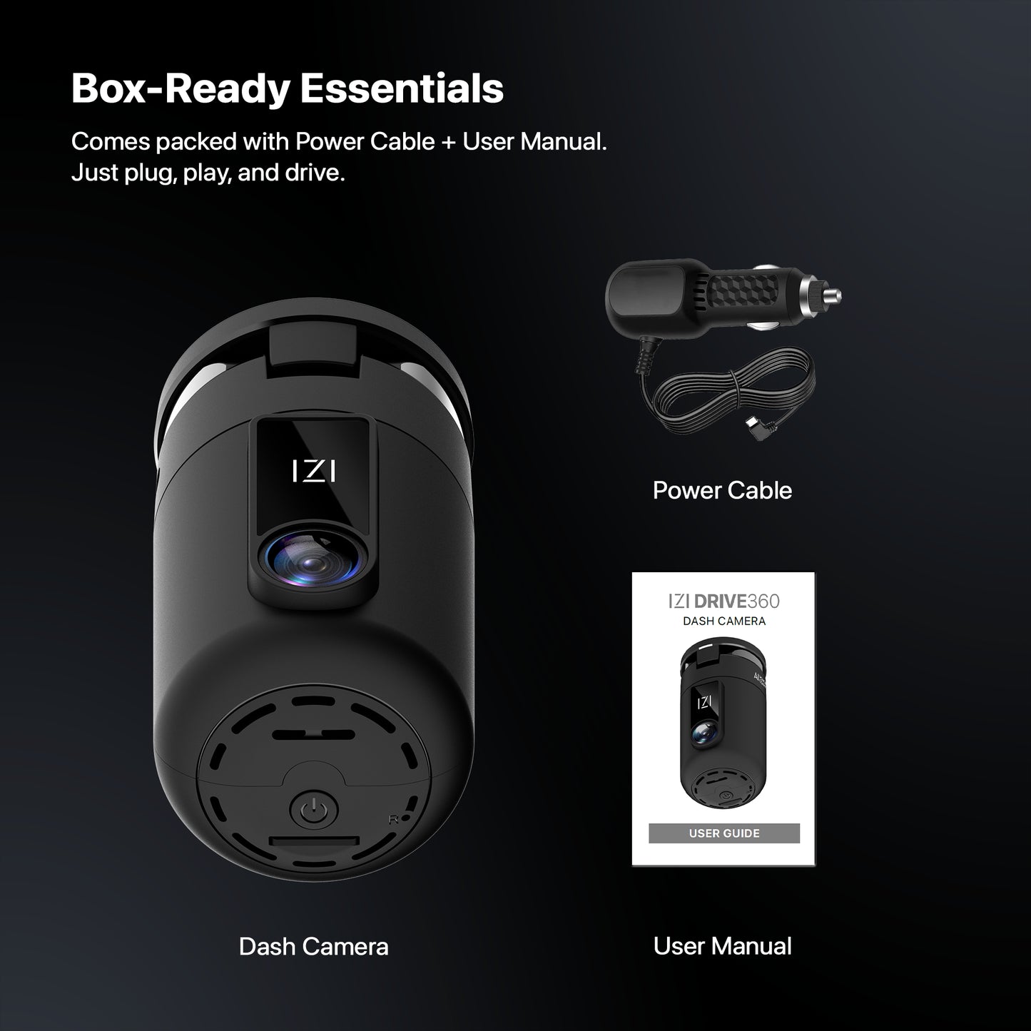 IZI Drive360 Car Dashcam | 360° SpinVision Lens | AI Voice Control | NightSafe HD | 170° Wide Lens | Parking Guard | Impact Detection | 128GB Support | Type-C