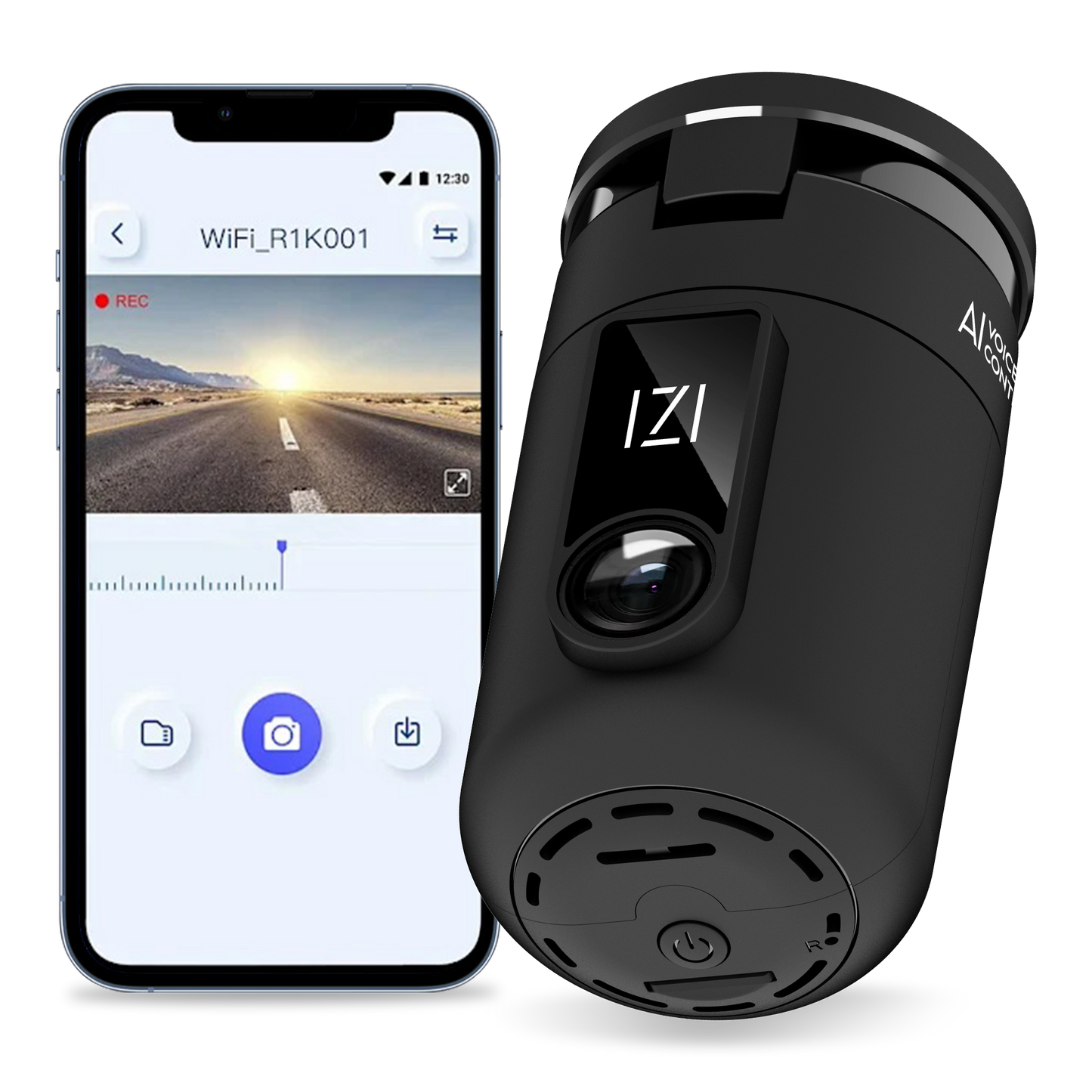 IZI Drive360 Car Dashcam | 360° SpinVision Lens | AI Voice Control | NightSafe HD | 170° Wide Lens | Parking Guard | Impact Detection | 128GB Support | Type-C