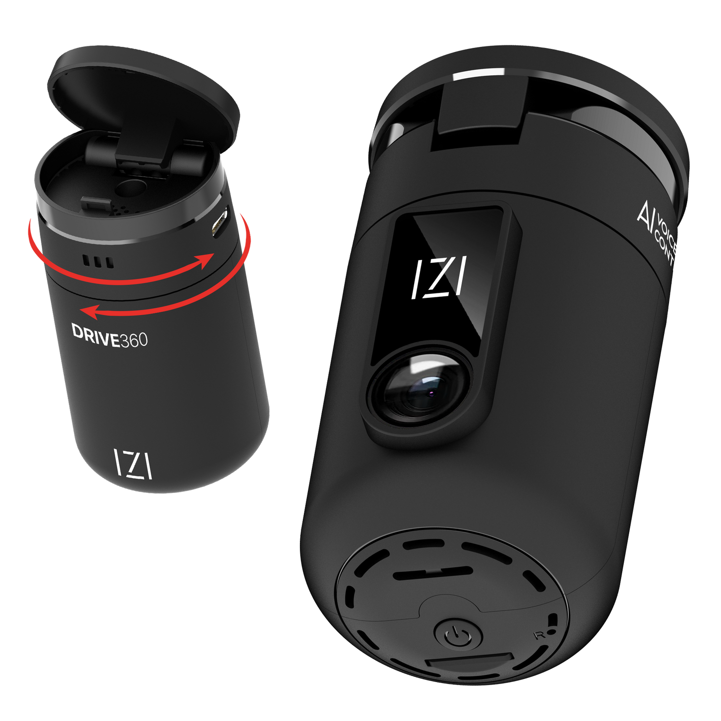 IZI Drive360 Car Dashcam | 360° SpinVision Lens | AI Voice Control | NightSafe HD | 170° Wide Lens | Parking Guard | Impact Detection | 128GB Support | Type-C