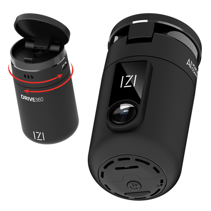 IZI Drive360 Car Dashcam | 360° SpinVision Lens | AI Voice Control | NightSafe HD | 170° Wide Lens | Parking Guard | Impact Detection | 128GB Support | Type-C
