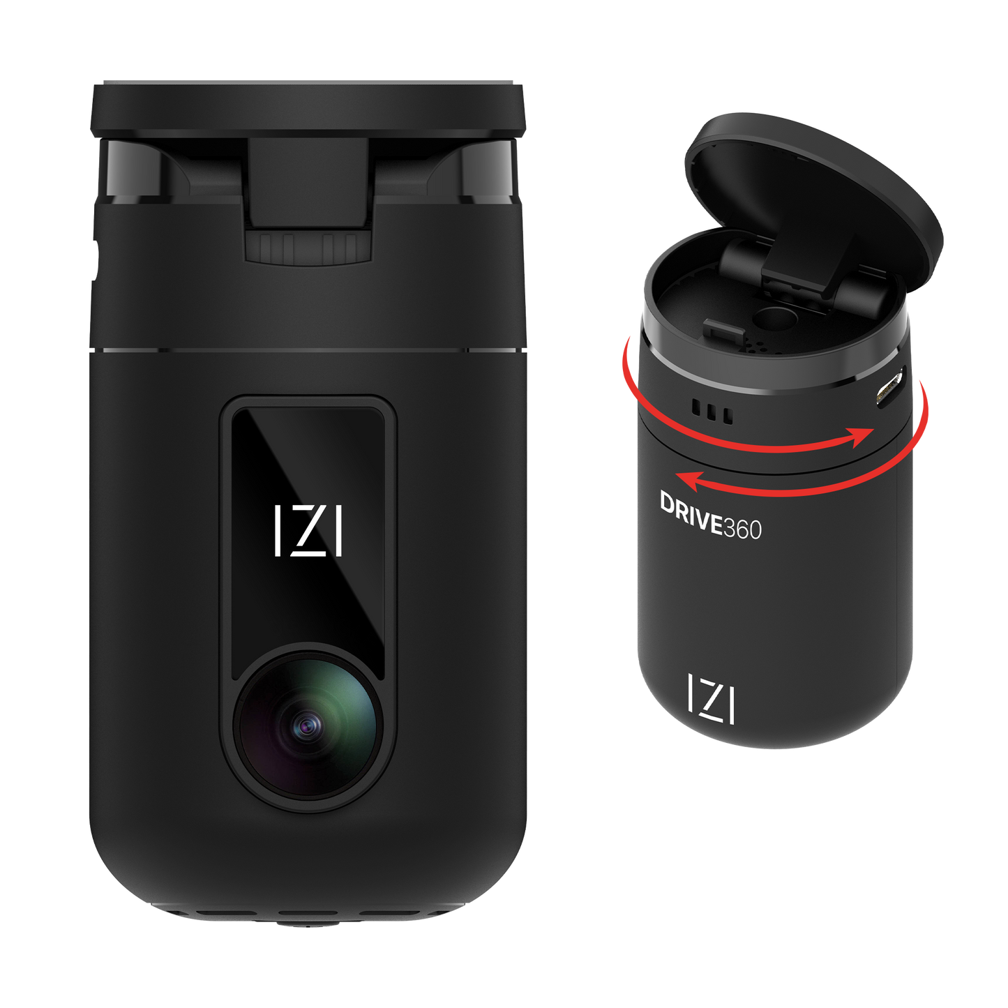IZI Drive360 Car Dashcam | 360° SpinVision Lens | AI Voice Control | NightSafe HD | 170° Wide Lens | Parking Guard | Impact Detection | 128GB Support | Type-C