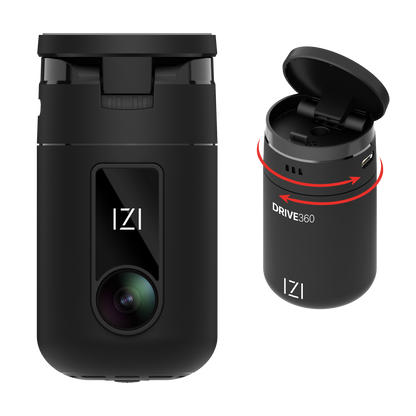 IZI Drive360 Car Dashcam | 360° SpinVision Lens | AI Voice Control | NightSafe HD | 170° Wide Lens | Parking Guard | Impact Detection | 128GB Support | Type-C