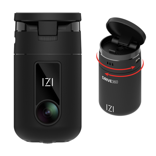 IZI Drive360 Car Dashcam | 360° SpinVision Lens | AI Voice Control | NightSafe HD | 170° Wide Lens | Parking Guard | Impact Detection | 128GB Support | Type-C