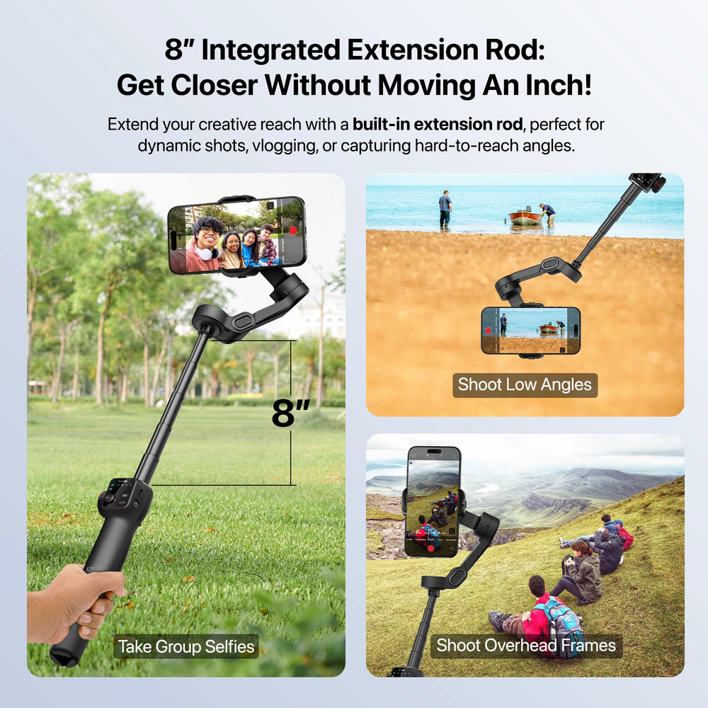 IZI GO-X PRO Foldable 3-Axis Smartphone Gimbal with Extendable Telescopic Rod, Pro Modes, AI Face Tracking & 10H Battery Life