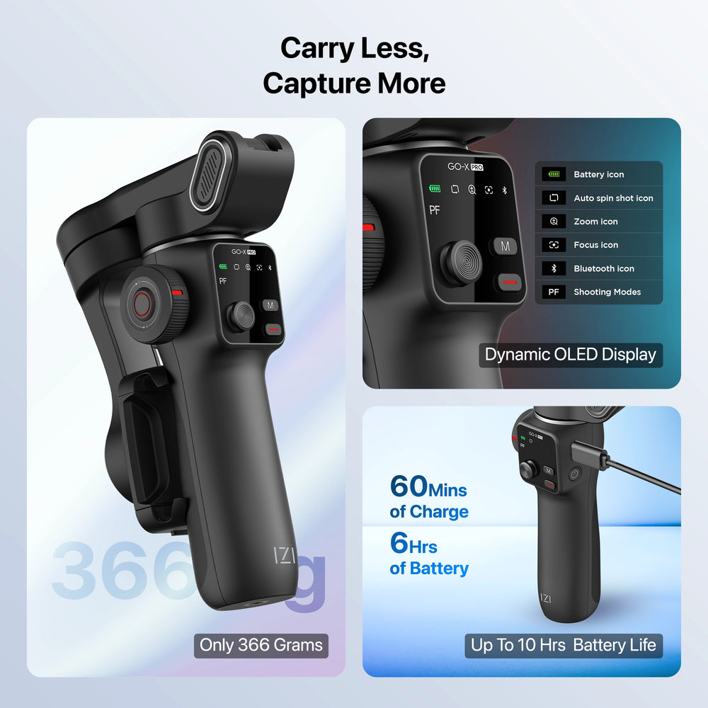 IZI GO-X PRO Foldable 3-Axis Smartphone Gimbal with Extendable Telescopic Rod, Pro Modes, AI Face Tracking & 10H Battery Life