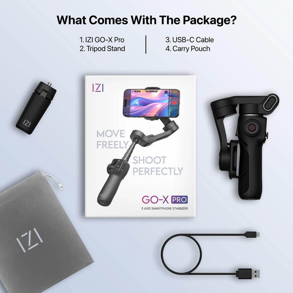 IZI GO-X PRO Foldable 3-Axis Smartphone Gimbal with Extendable Telescopic Rod, Pro Modes, AI Face Tracking & 10H Battery Life