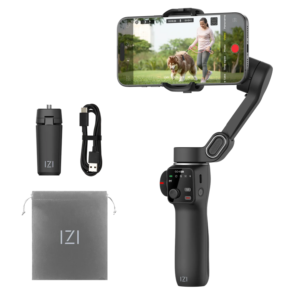 IZI GO-X PRO Foldable 3-Axis Smartphone Gimbal with Extendable Telescopic Rod, Pro Modes, AI Face Tracking & 10H Battery Life