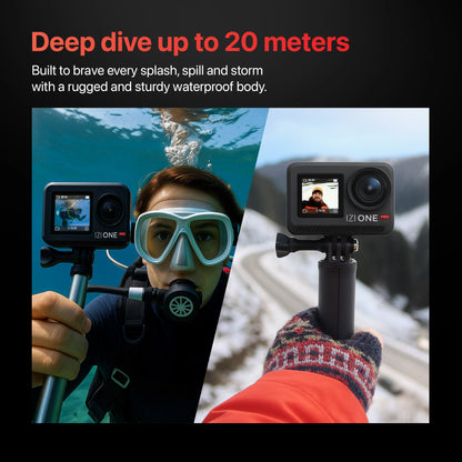 IZI One Pro 5.7K Action Camera with Sony STARVIS Sensor | 20M Body Waterproof | Dual OLED Screens | 240 Min Battery | 6-Axis Stabilization | Reels, Vlogs & Bikes