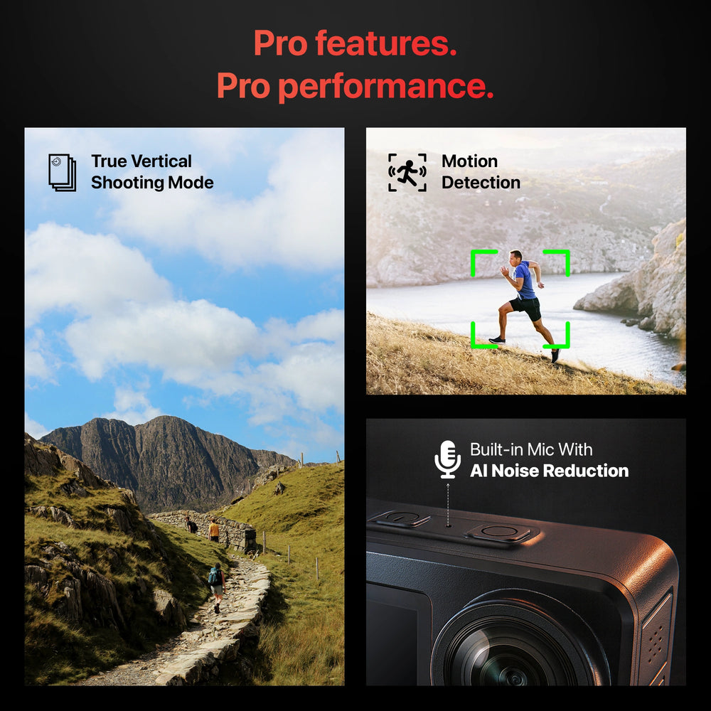 IZI One Pro 5.7K Action Camera with Sony STARVIS Sensor, 6-Axis Stabilization, 20M Waterproof, Dual Screens, 240 Min Battery