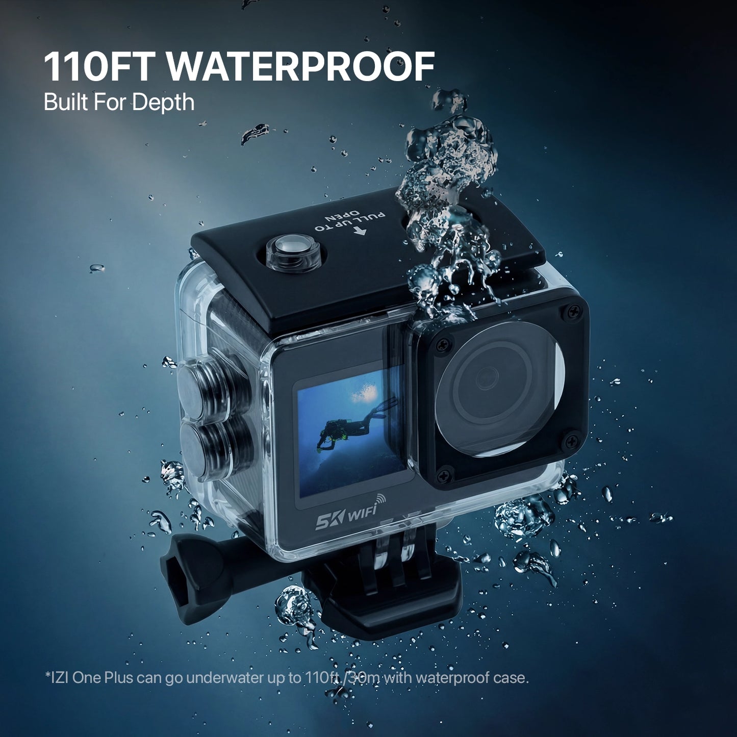 IZI ONE Plus 5K UHD Action Camera With Accesories Kit, 48 MP, 6-Axis Stabilization, 110ft Waterproof, 2x Batteries, Fast Charging