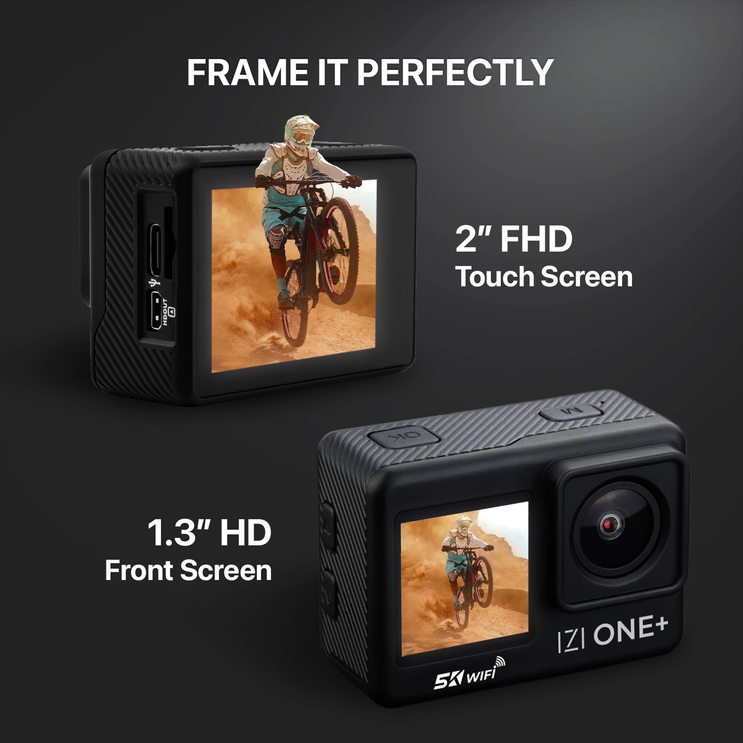 IZI ONE Plus 5K UHD Action Camera With Accesories Kit, 48 MP, 6-Axis Stabilization, 110ft Waterproof, 2x Batteries, Fast Charging