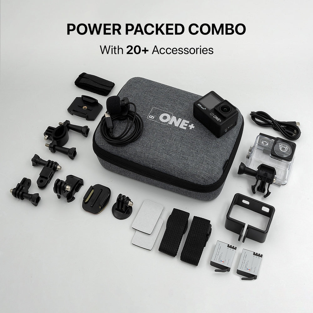 IZI ONE Plus 5K UHD Action Camera With Accesories Kit, 48 MP, 6-Axis Stabilization, 110ft Waterproof, 2x Batteries, Fast Charging