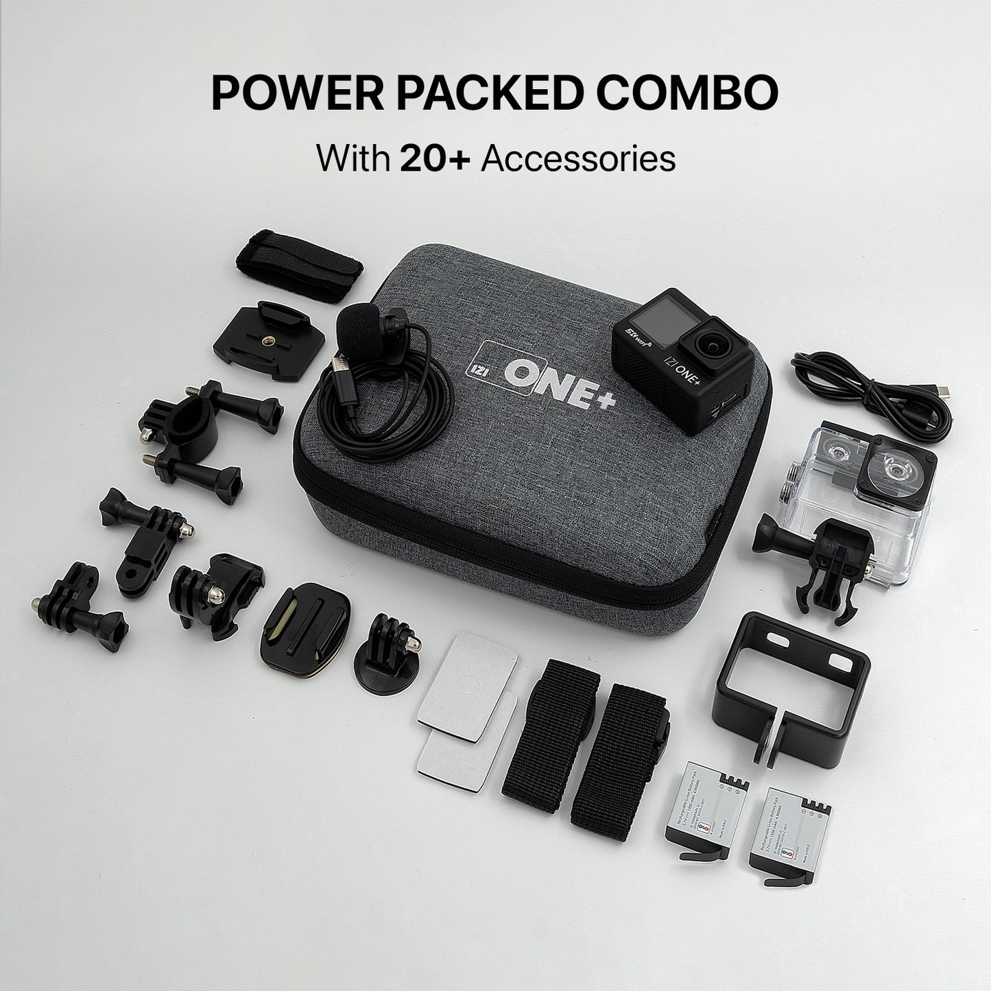 IZI ONE Plus 5K UHD Action Camera With Accesories Kit, 48 MP, 6-Axis Stabilization, 110ft Waterproof, 2x Batteries, Fast Charging