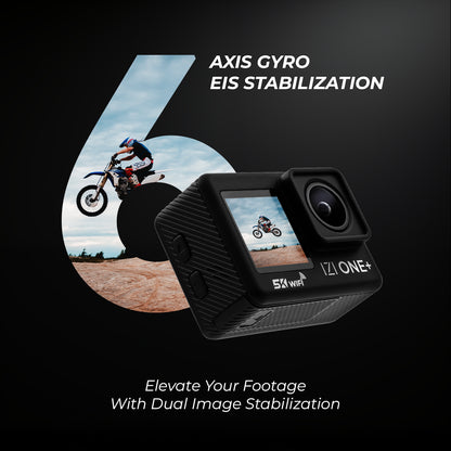 IZI ONE Plus 5K Action Camera – 6-Axis, 110ft Waterproof, Fast Charge