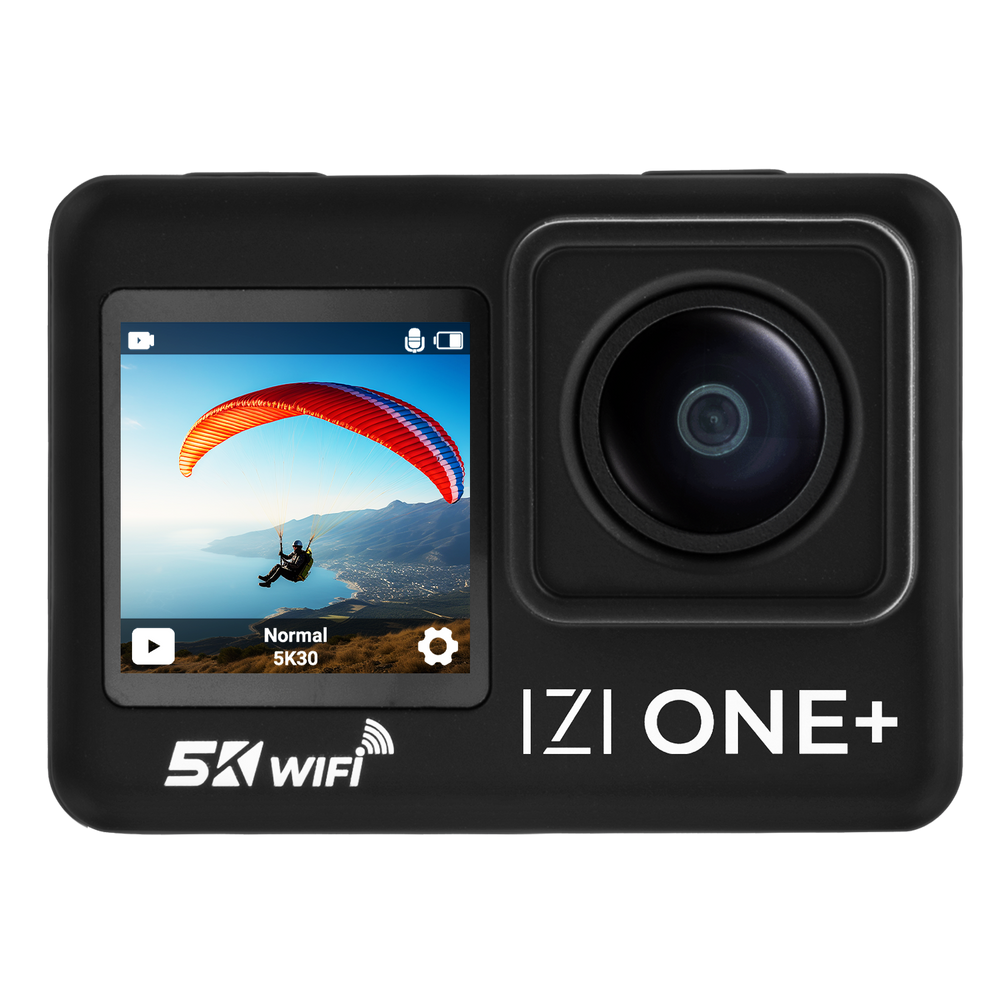 IZI ONE Plus 5K UHD Action Camera With Accesories Kit, 48 MP, 6-Axis Stabilization, 110ft Waterproof, 2x Batteries, Fast Charging