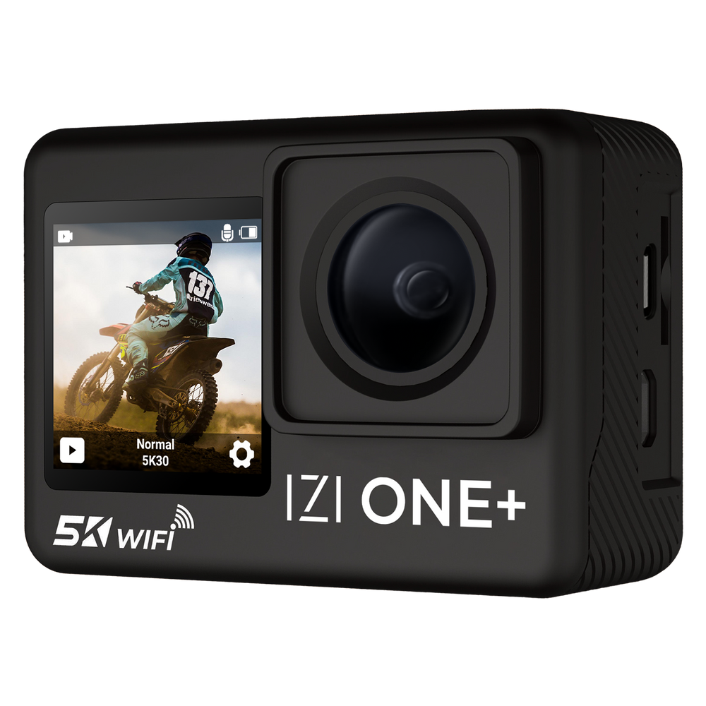 IZI ONE Plus 5K UHD Action Camera With Accesories Kit, 48 MP, 6-Axis Stabilization, 110ft Waterproof, 2x Batteries, Fast Charging
