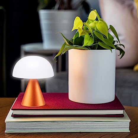 LEXON MINA French Design Rechargeable LED Lamp, Push Activation Light, 24hrs Battery, Water Resistant, Dimming Function, Wireless Charging, Orange